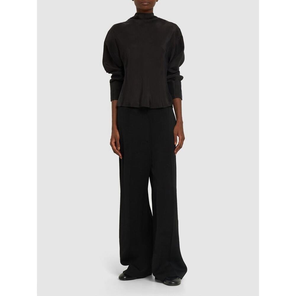 Anine Bing Ivy‎ Black Silk-Blend Mock Neck Button Back Long Sleeve Top Sz S